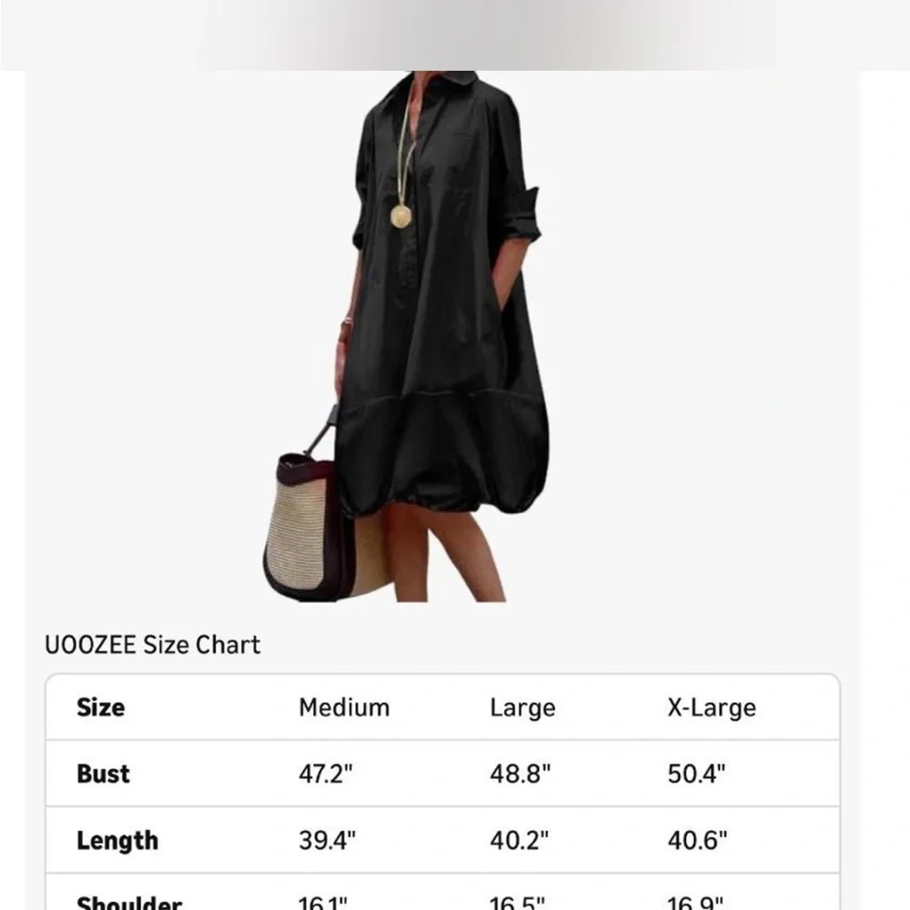 Casual Black Long Sleeve Balloon Hem Shirt Dress - Picture 3 of 6